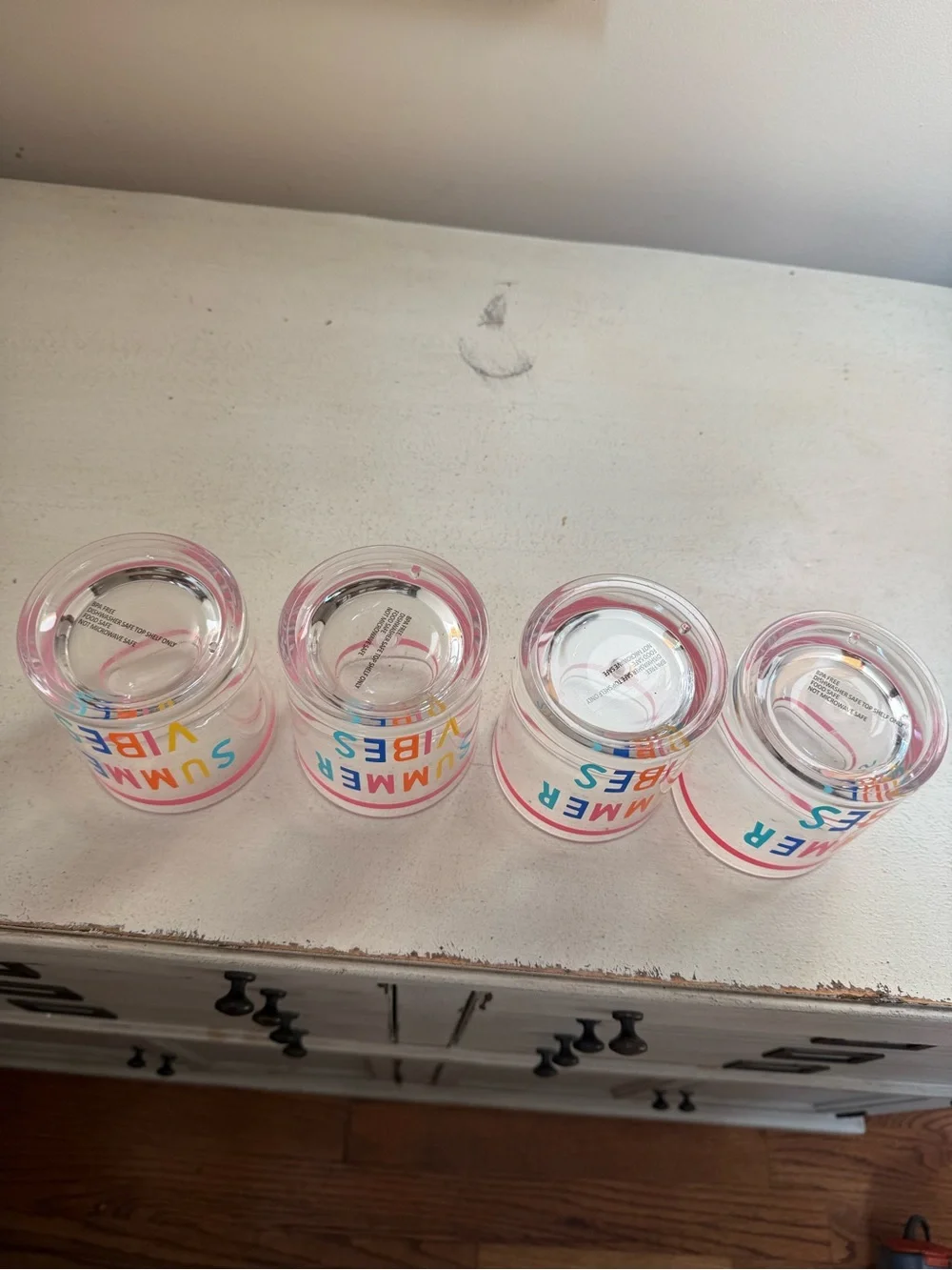 Summer Vibes Pink Rim Clear Drink Tumblers - Set of 4